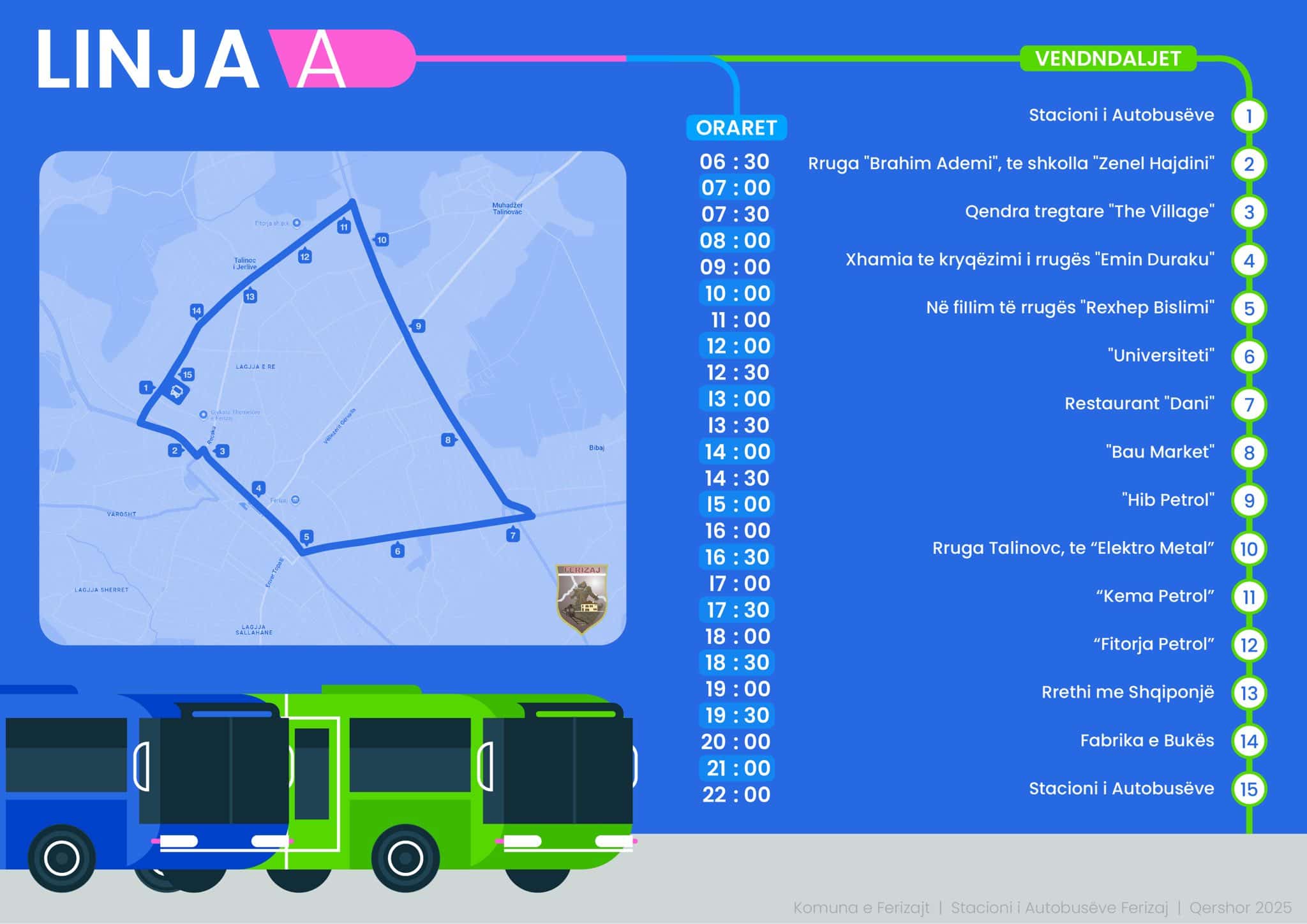 Oraret dhe vendndaljet e autobusëve urban me kapacitet të plotë nga e hëna – 16 qershor 2025